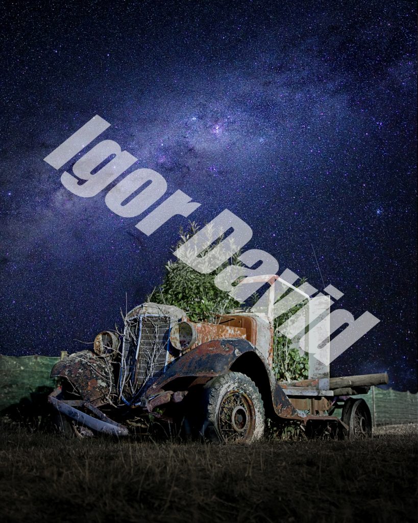 Old truck sitting in garden in Cable Bay New Zealand (South Island)